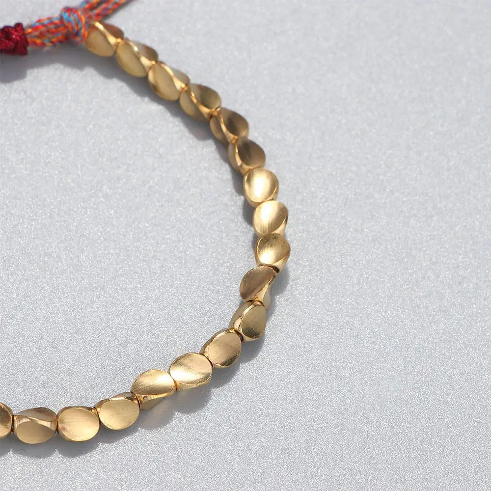Handmade Men Adjustable Rope Cotton Thread Wrist Jewelry Copper Beads Bangles Braided Bracelet