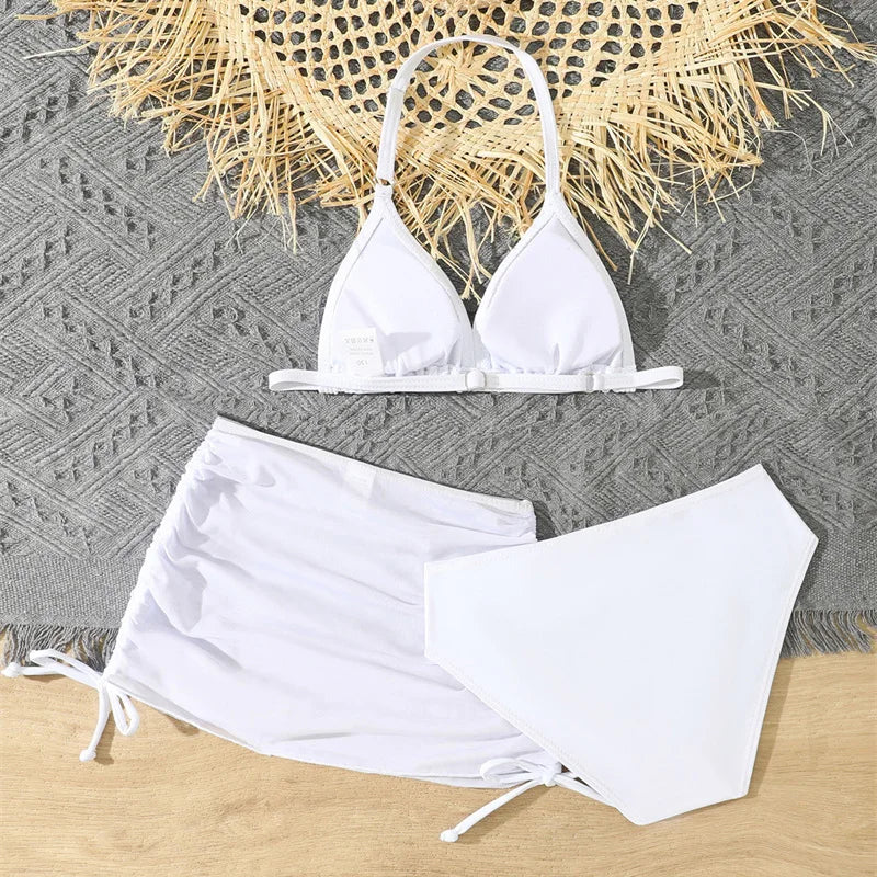 Girls Swimsuits Sets 2026 New Children's Separate Bikini 3-Piece Suits Kids Fashion Swimwear Outfits Teen Pool Beach Clothing