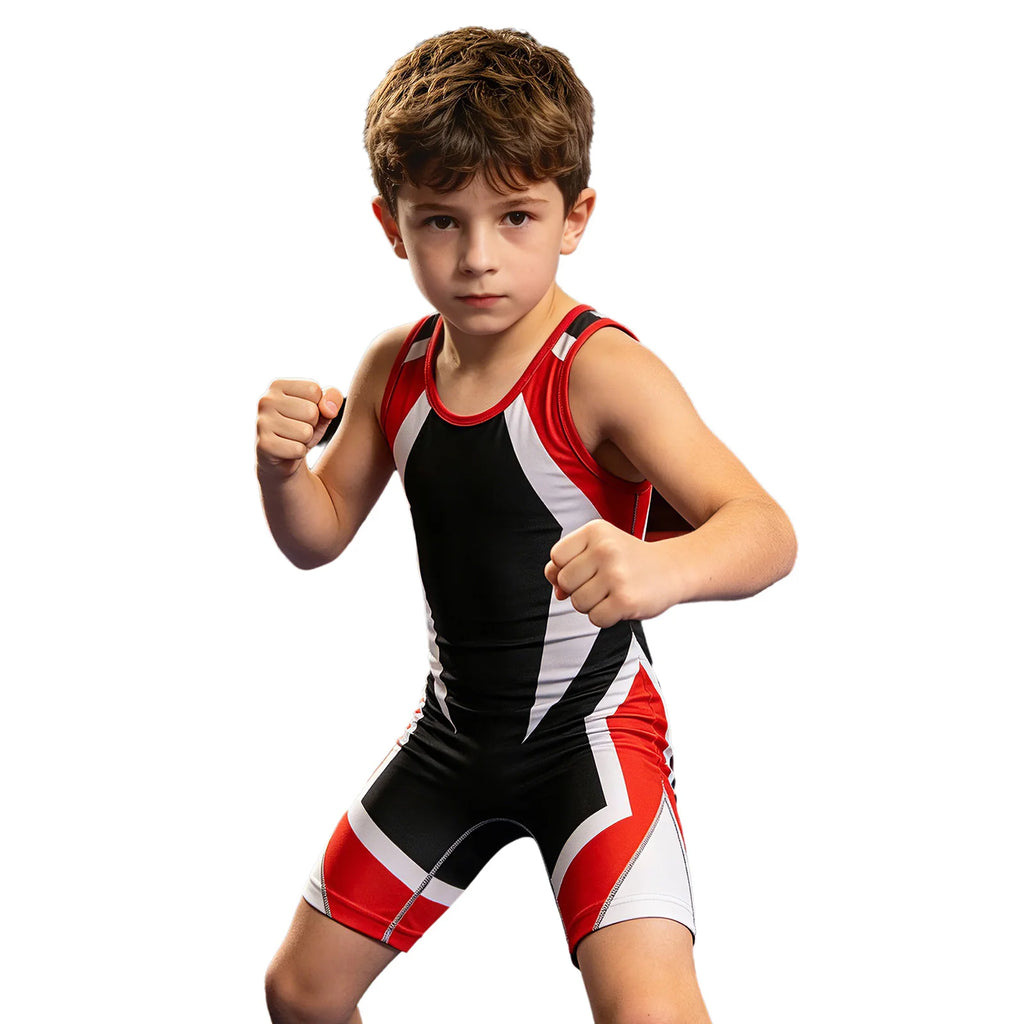 Kids Boys Wrestling Singlet Jumpsuit Sleeveless Color Block Bodysuit Sports Workout Gymnastics Leotard for Exercise Cycling
