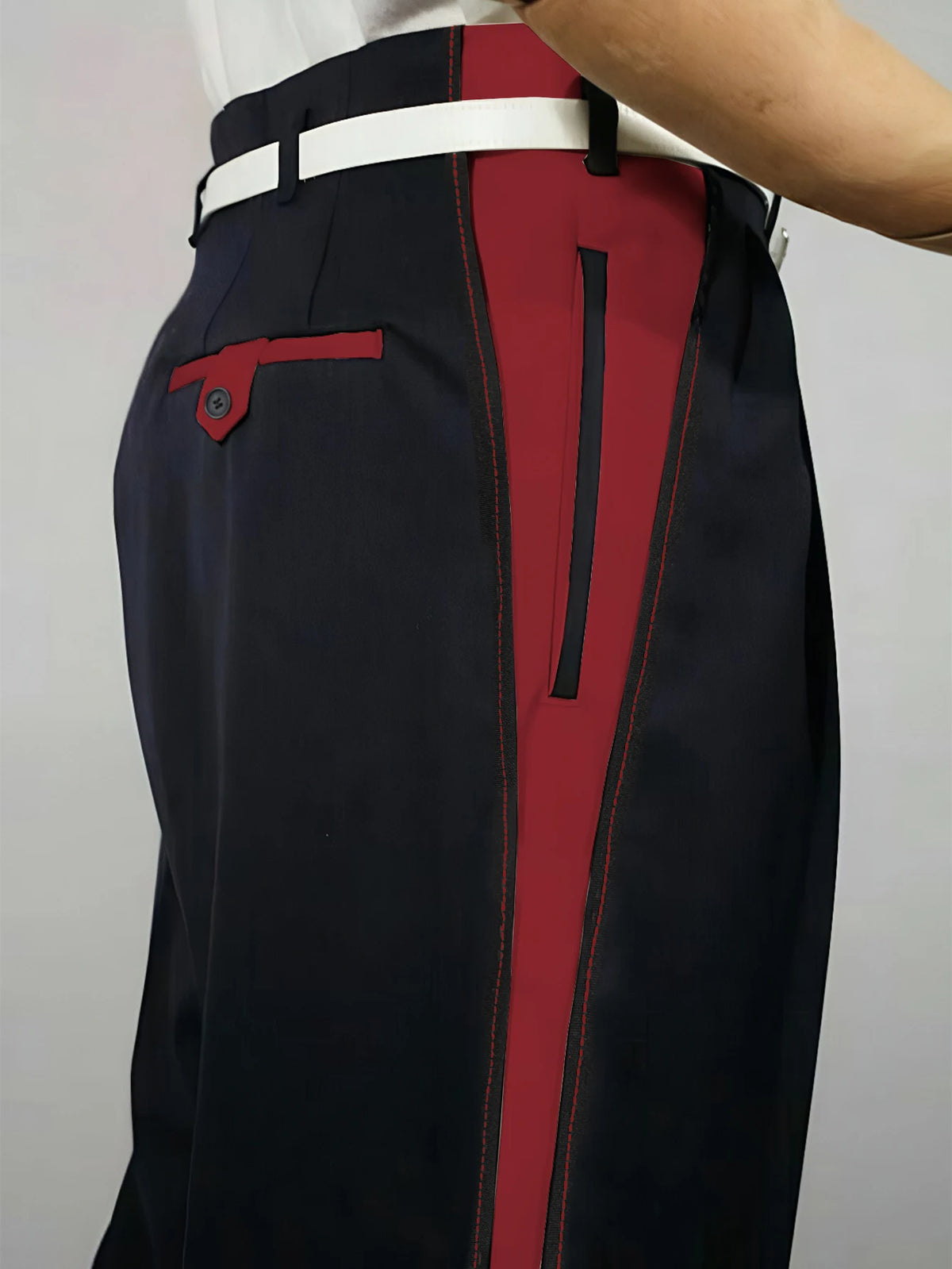 2026 SS Men's Color Block Spliced Suit Pants, Slight Stretch, Loose Straight Business Daily Pants Belt Not Included