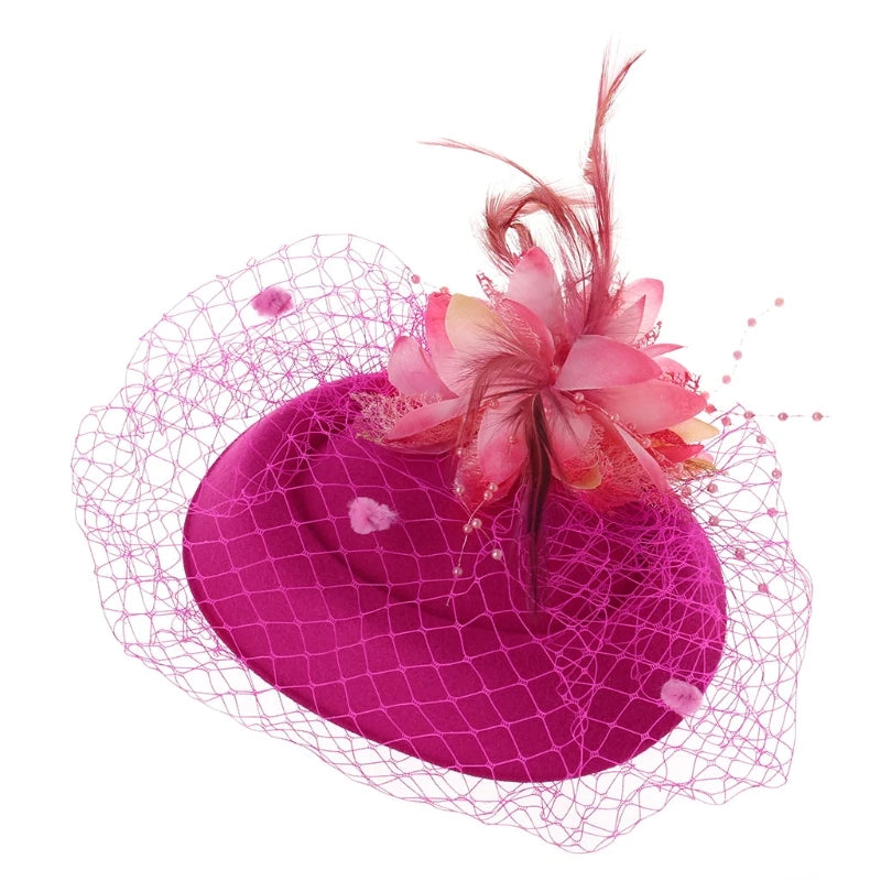 Fascinator Hats for Women Pillbox Cap with Flower Furry Mesh Veils and Hair Clip Party Headwear Headdress