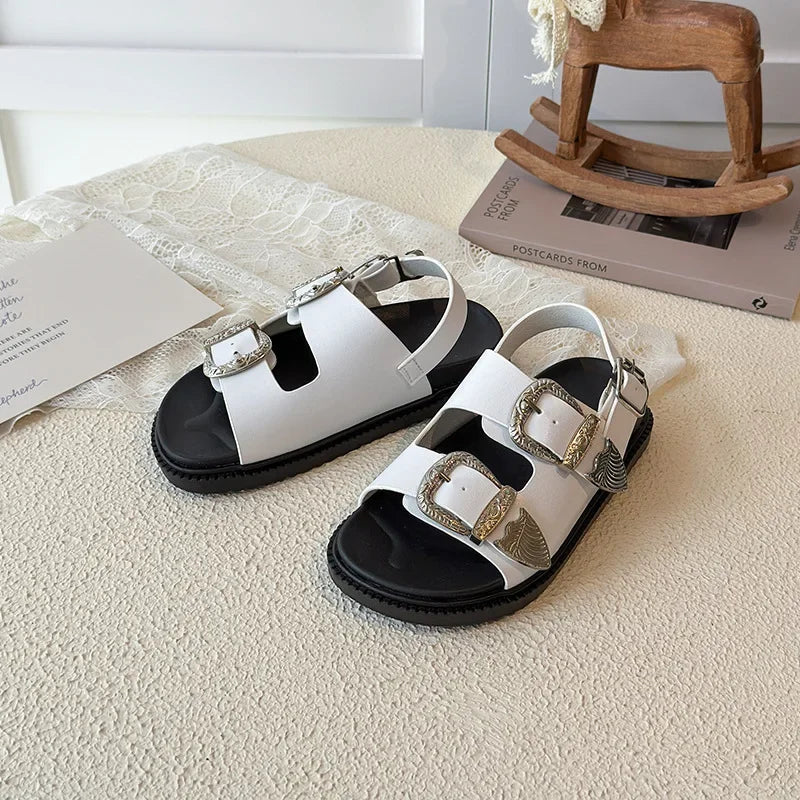 Children Sandals for Girls 2025 Summer New Fashion Korean Style Soft Bottom Anti-slippery Versatile Princess Outside Beach Shoes