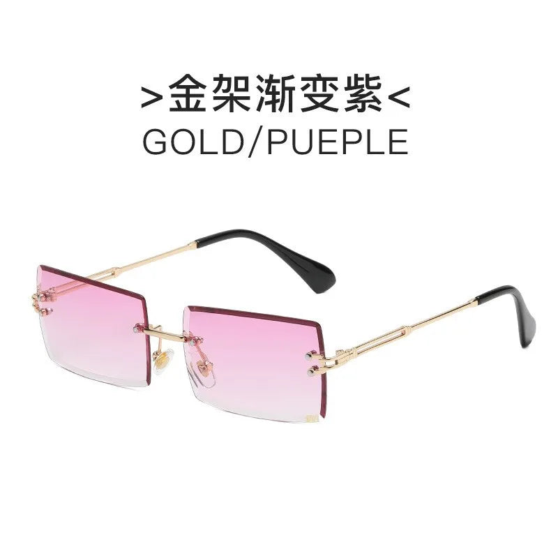 Trendy Rimless Sunglasses for Men Women Metal Frameless Rectangle Sun Glasses Retro Shades Summer Traveling Eyewear