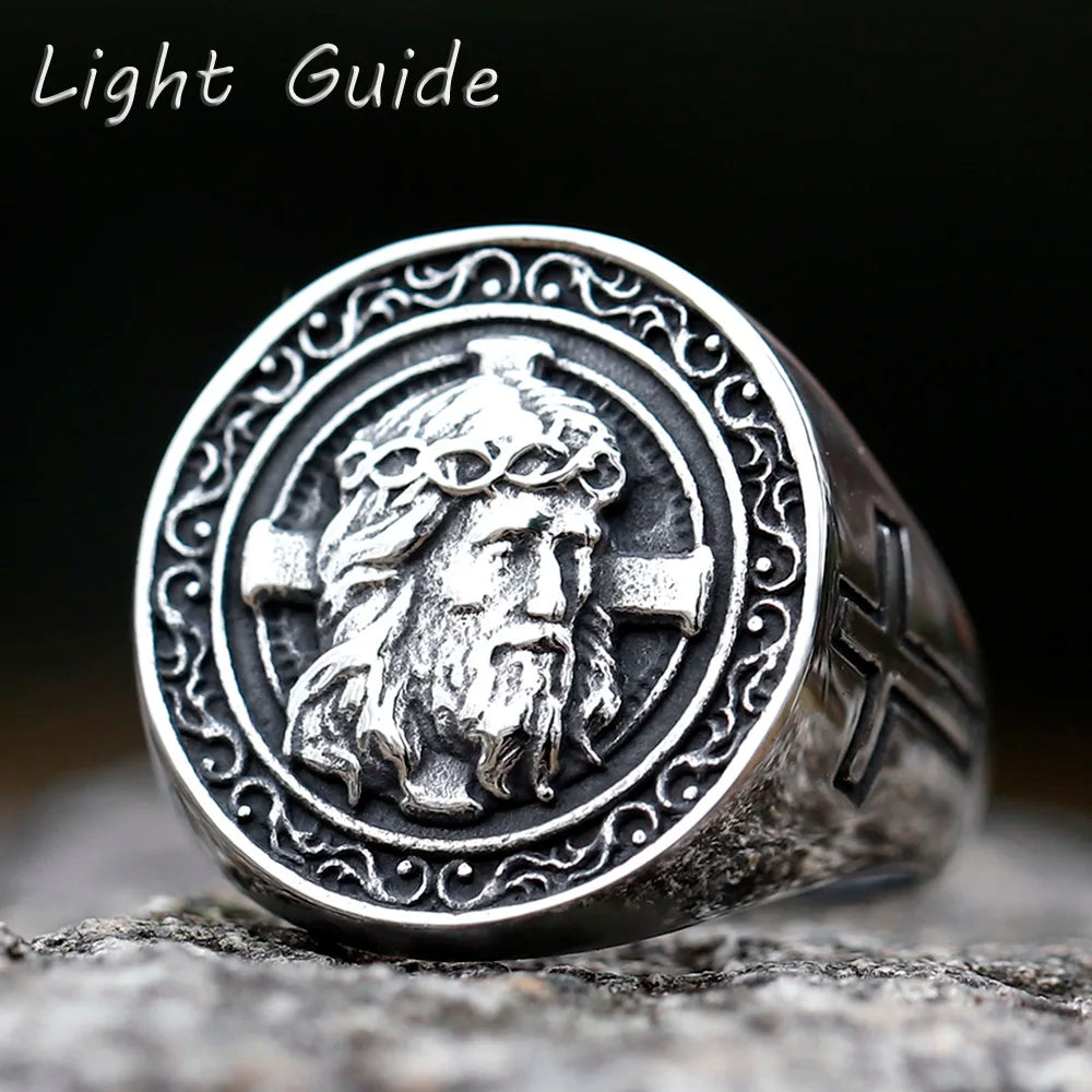 2022 new Retro Personality Domineering Men's Punk Ring European and American Fashion Creative Jesus Cross Ring Jewelry