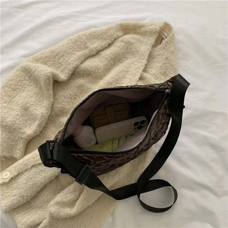 Women's Vintage Nylon Shoulder Underarm Bag Female Casual Waterproof Crossbody Hobo Bags Lady Quilted Space Cotton Handbag