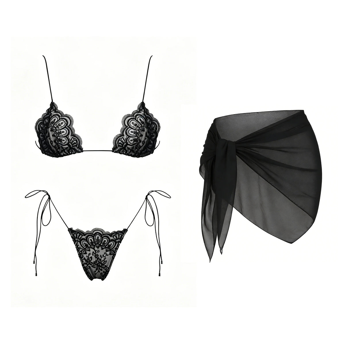 Mesh Bikini with Pants Swimsuit Brazilan Bikini Set Swimwear for Women Lace Halter Shirring 3 Pcs Bathing Suits Summer Female