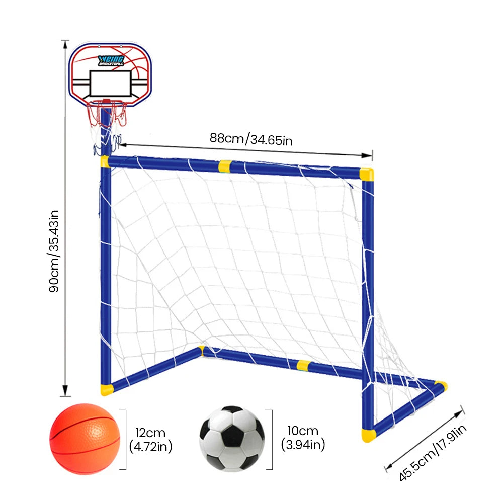 Kids 2 In 1 Basketball Hoop And Soccer Goal Set Portable Detachable Indoor Outdoor Sports Toy Birthday Gift For Boys Girls