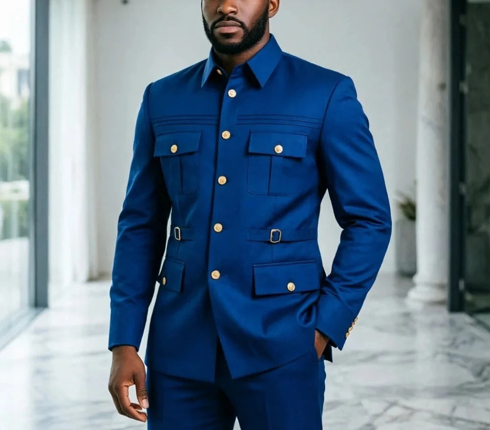 Safari Men Suits Men Urban Utility Black Safari Suit Set Functional Multi Pocket Blazer For Office Business Casual Daily Wear