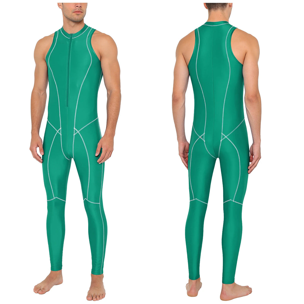Men Swimwear Rash Guard Wetsuit Oil-shiny Zipper Jumpsuit Bathing Suit Beachwear for Beach Pool Diving Surfing Pool Water Sports