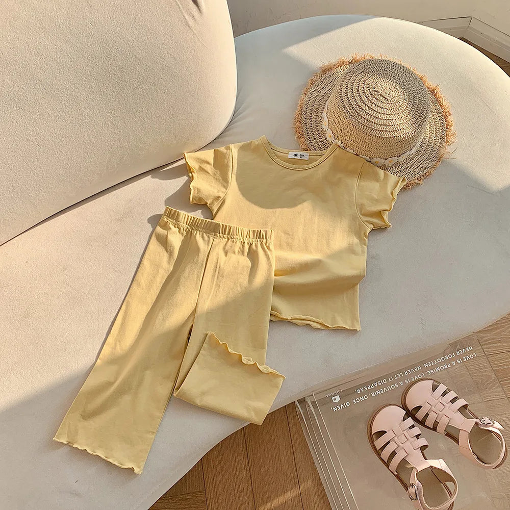 Children's Odell Suit Girls' Candy Color Short-sleeved Air-conditioned Clothes Baby Pants Pajamas Home Clothes