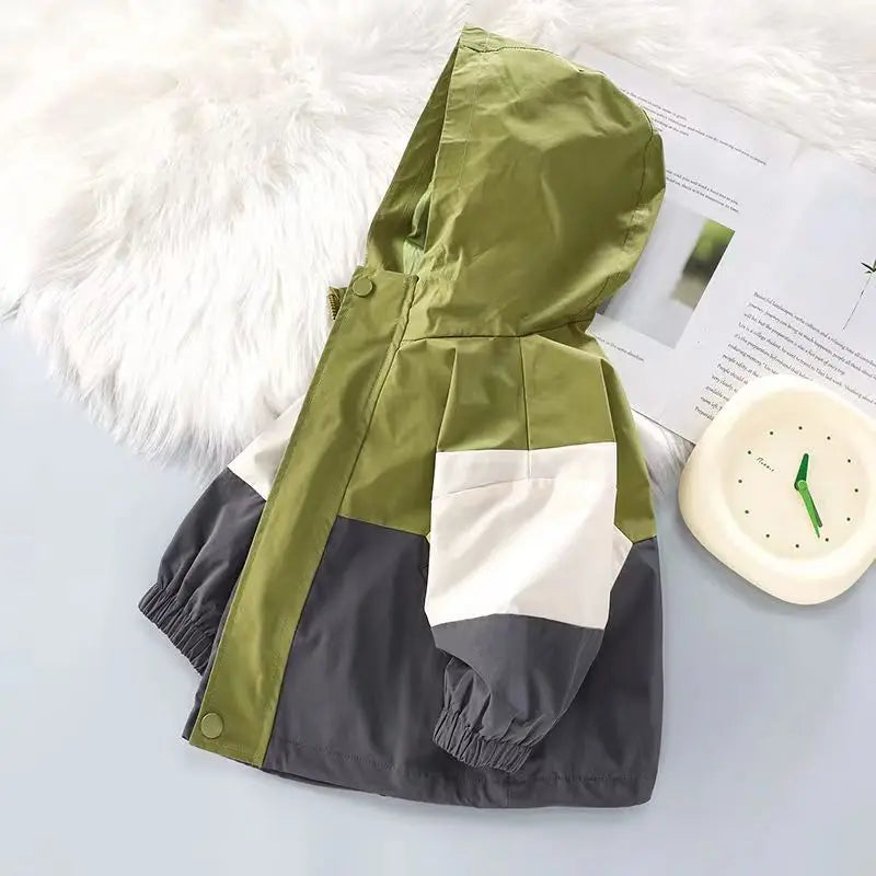 Children's Coat 2023 Spring New Boys Korean Edition Color Block Hooded Jacket Unisex Sports Color Block Top Spring And Autumn