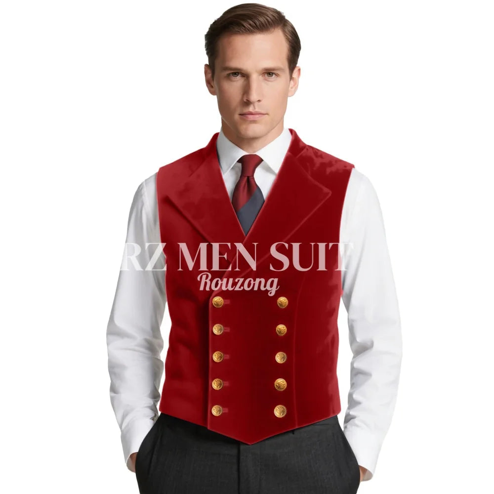 Mens Velvet Suit Vest Retro Lapel Double Breasted Tuxedo Vests Victorian Formal Waistcoat chaleco hombre