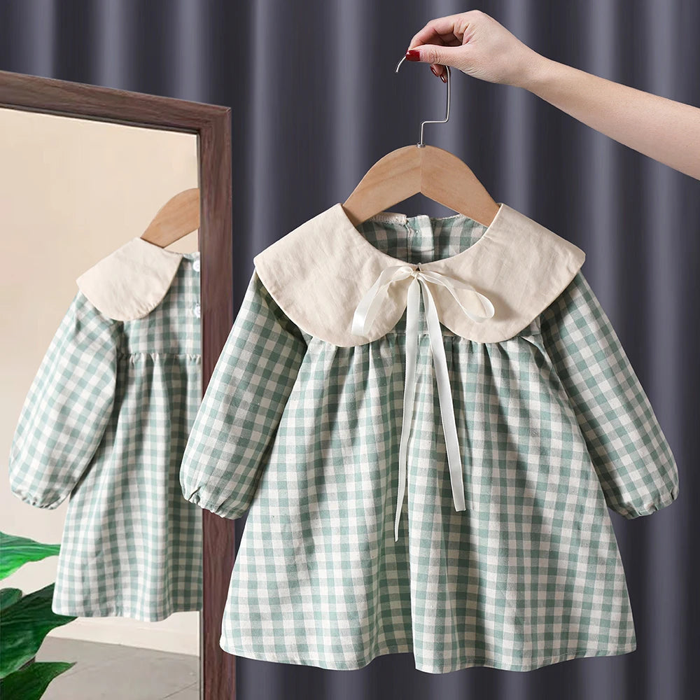 Spring toddler children  Girls' Clothing Korean Retro Dress costume For kids Girls' Clothes 1 2 3 4 5 6 T Birthday Plaid Dress