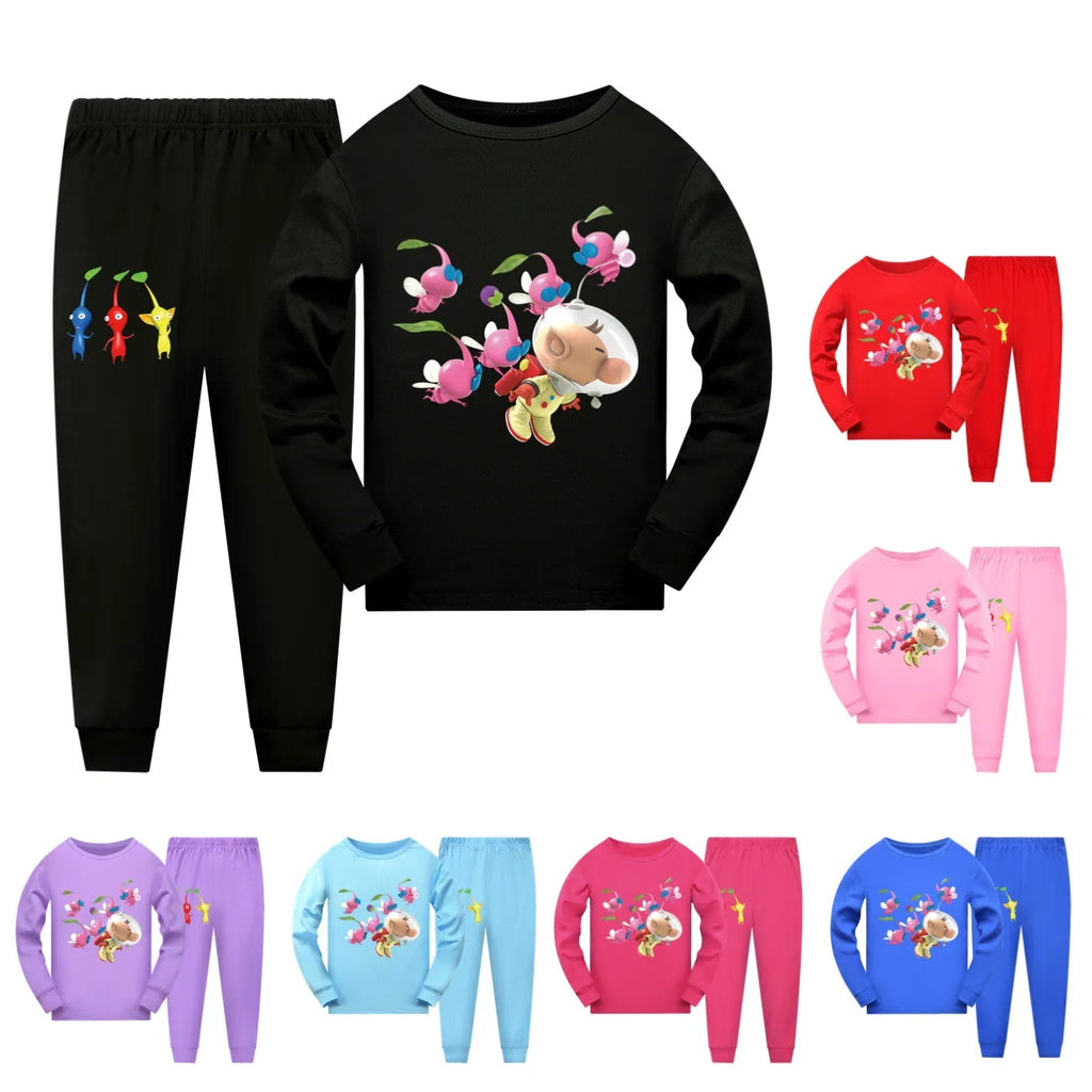 Newest PIKMIN 4 WIKI Costume Kids Cartoon Pajama Sets Baby Girls Long Sleeve Tops Pants 2pcs Set Teenager Boys Casaul Sleepwear