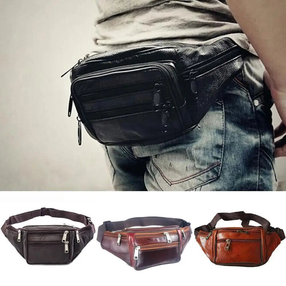 Men's Waist Pack Leather Bag Waist Belt Bag Male Leather Fanny Pack Fashion Luxury Small Shoulder Bags For Men