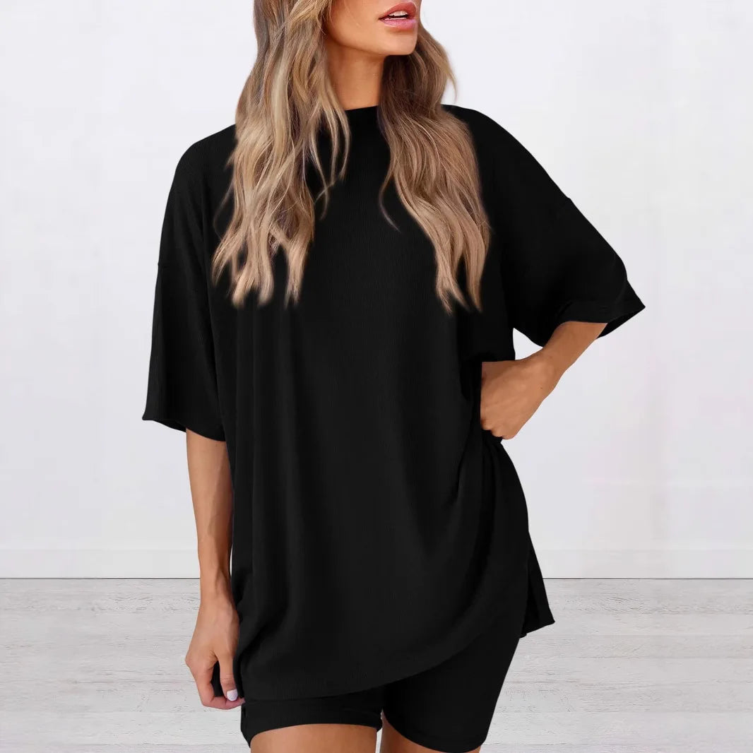 2026 Summer Solid Color Pajama Set for Women Loose Slimming Casual Style Home and Outdoor Wear