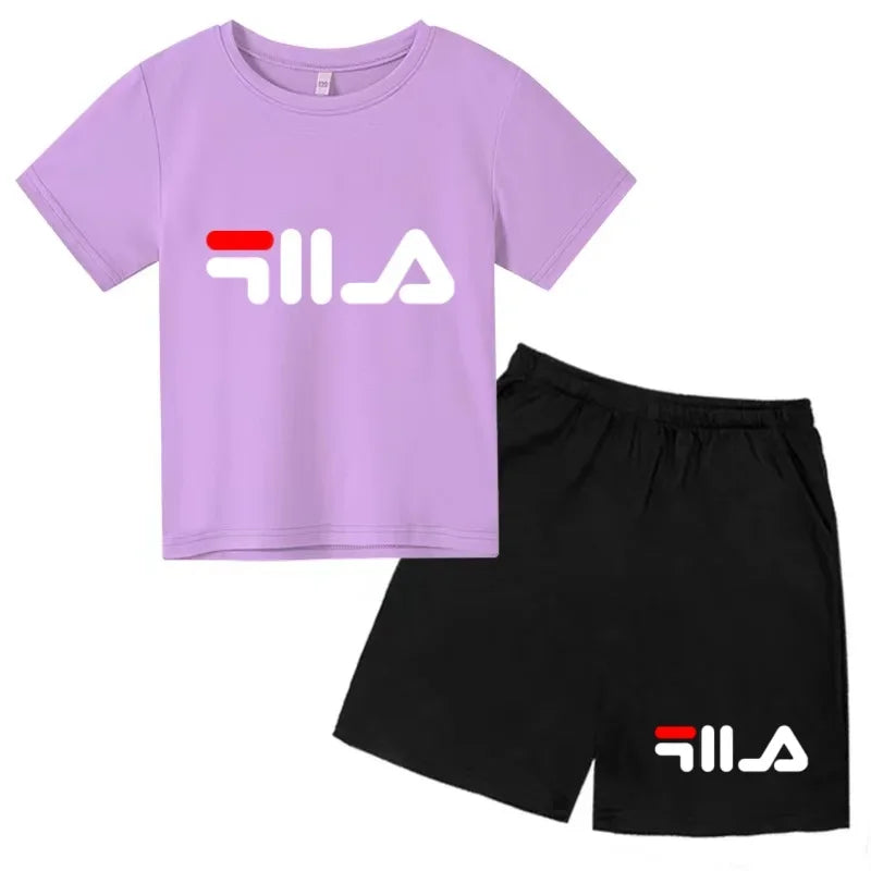 Summer Kids Letter Print 2PCS Outfits Casual Short Sleeve T-Shirt & Shorts Set Sports Tracksuit for Boys Girls 3-12Y