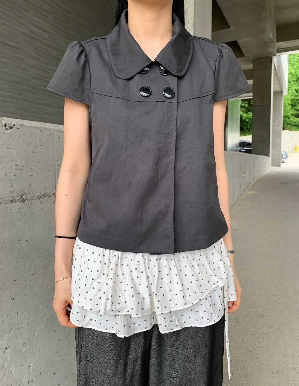 Casual Sle ort Sve irt Vintage Doll Collar Four Buttons Girl Feeling SEI Japanese Sle Summer Top Women's Faion