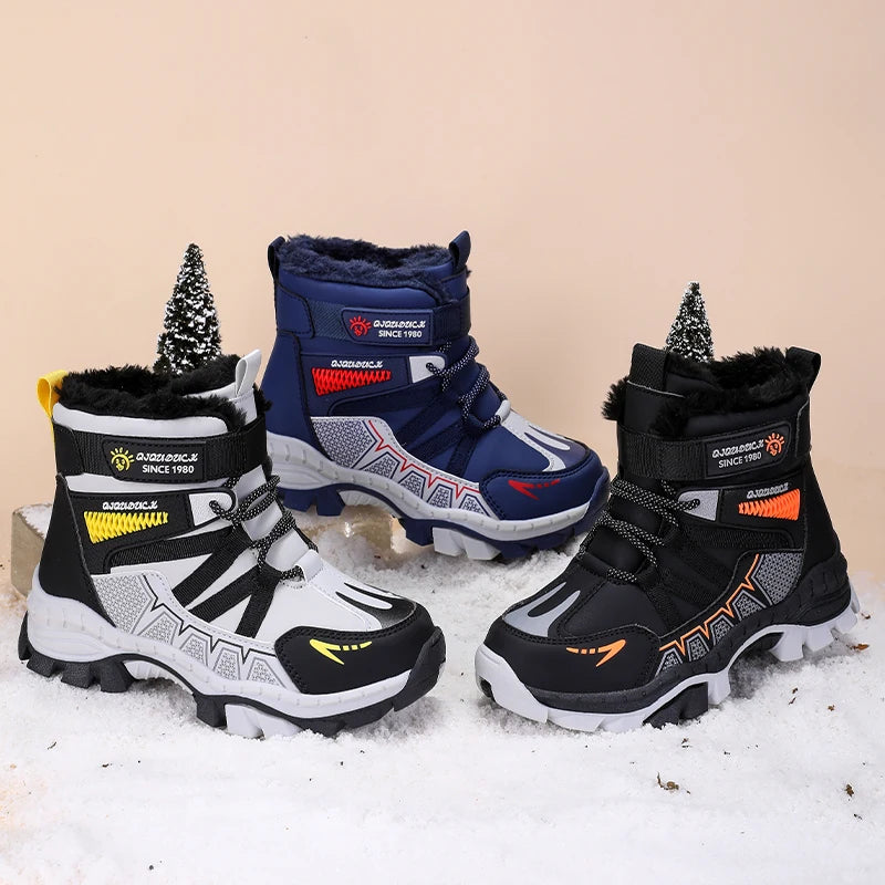 Kids Snow Boots Winter Fashion High Top Warm Plush Comfortable Anti Slip Stable Walking Shoes Boys Outdoor Sneakers Size 30-40