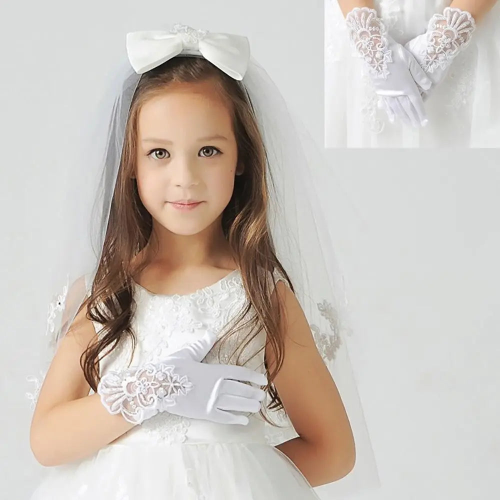 Gloves Children's Wedding Dress Princess Skirt Accessories Stage Gloves Wedding Gloves Full Finger Mittens Princess Gloves