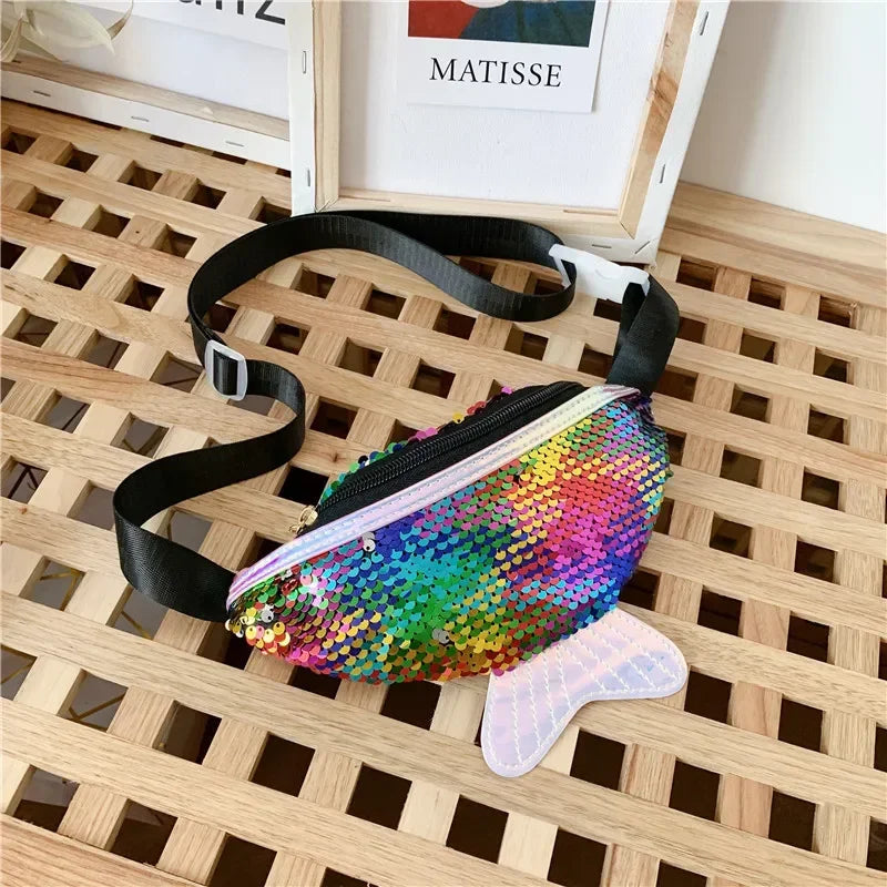 Fashion Kids Bag Sequin Fanny Pack for Girl 2022 Summer Coin Purse Small Belt Bag Shiny Mermaid Waist Pack Children Beach Bags