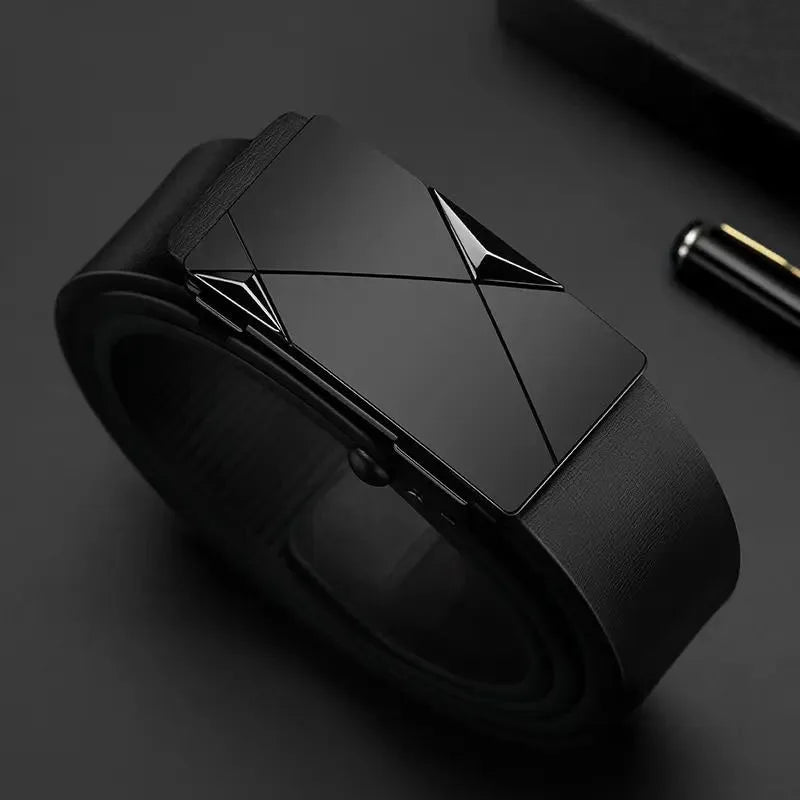 Men's Leather Belts Fashion Automatic Buckle Cowskin Male Belts Luxury Designer Black belt 130cm Plus Size Jeans Belt