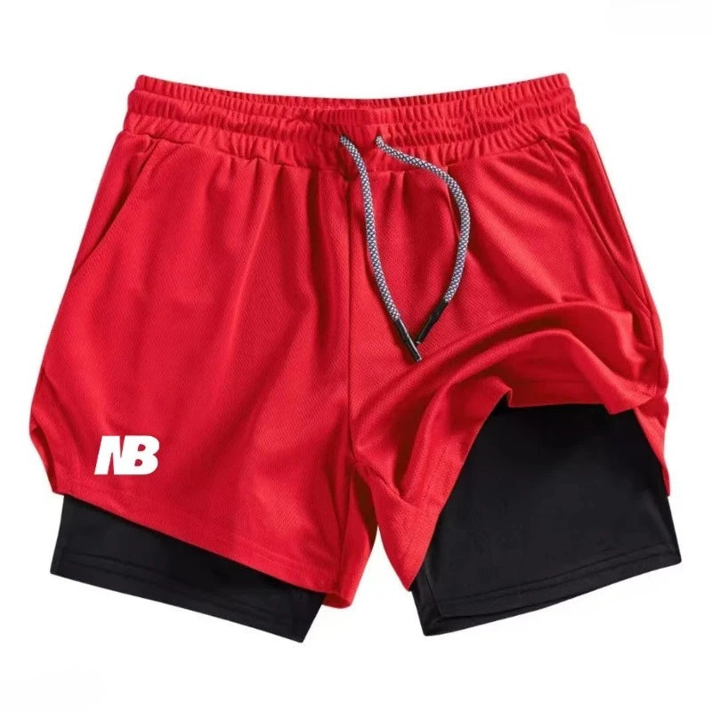 Mens Fashion Comfortable Sports Shorts Running Sportswear Tight Double Layer 2-in-1 Wear Stretchy Performance Moisture Absorbing