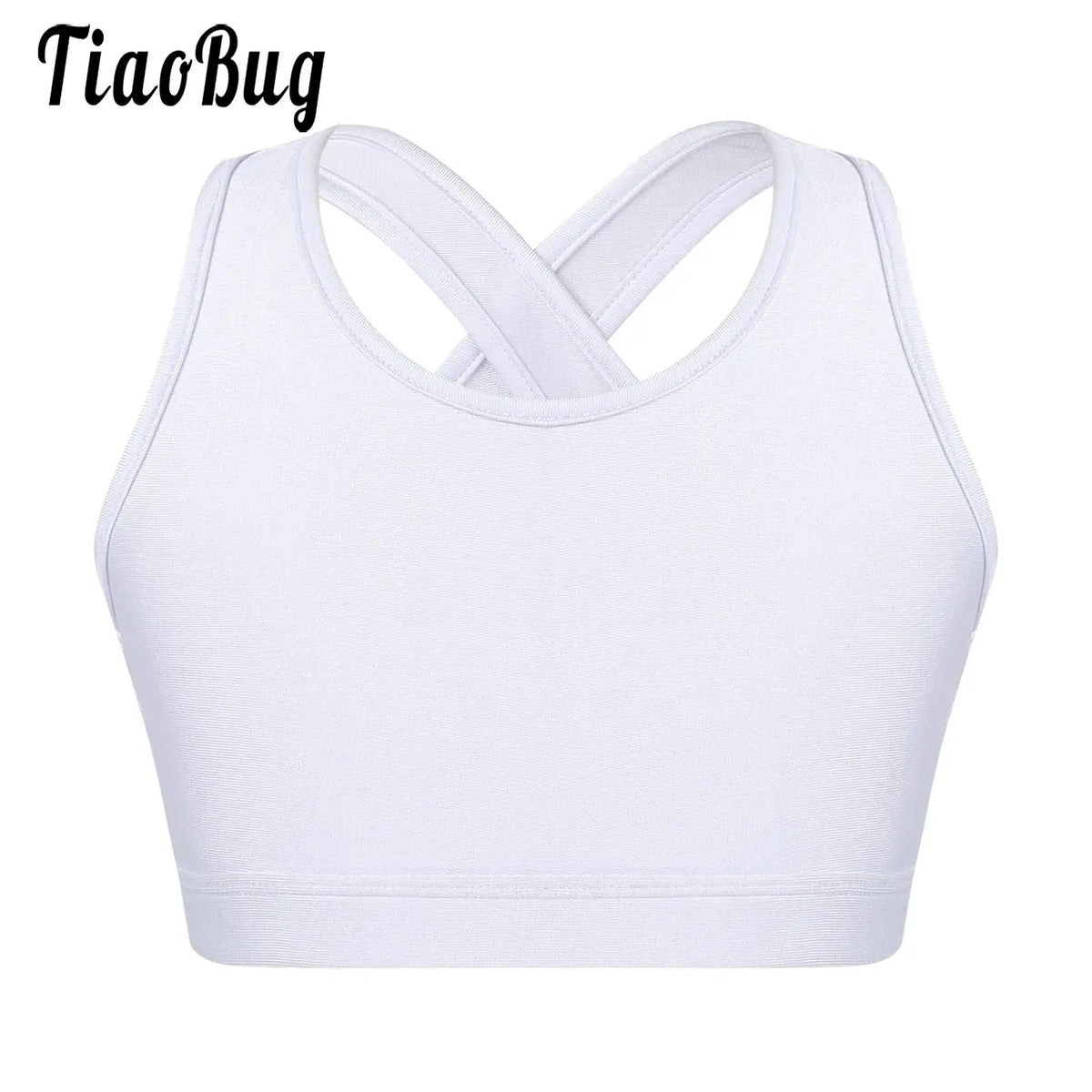 Kids Girls Sports Tracksuit Bra Vest Sleeveless Keyhole Back Camisoles Gymnastic Costume Street Dancewear for Running Gym Yoga