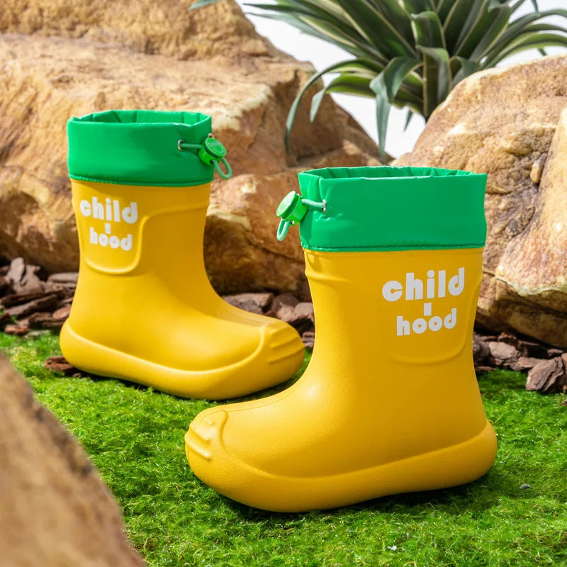 Summer Children's Rain Boots Kids Girls' Rain Shoes Waterproof Boys' High Tube Anti-slip EVA Boots Students' Baby Buckle Boots