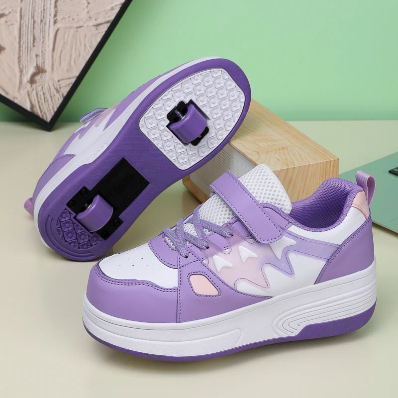 Childrens Roller Skates Shoes Sport Sneakers Breathable Parkour Two Wheel Detachable Sliding Style Sports Boys Girls Kids Shoes