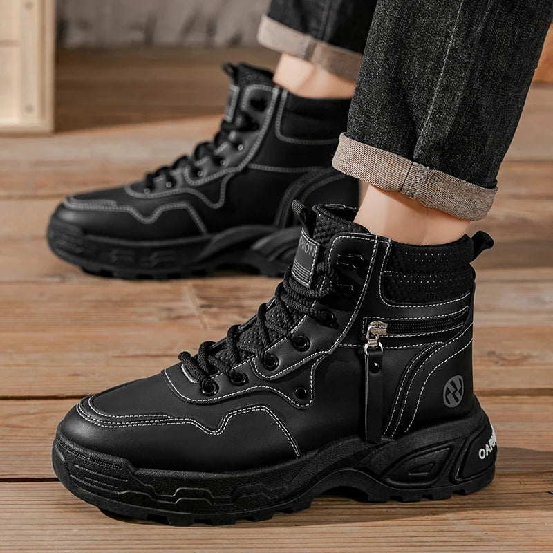 Men's boots spring and autumn new soft-sole non-slip leisure boots fashion Joker outdoor high-top boots youth comfort work boots