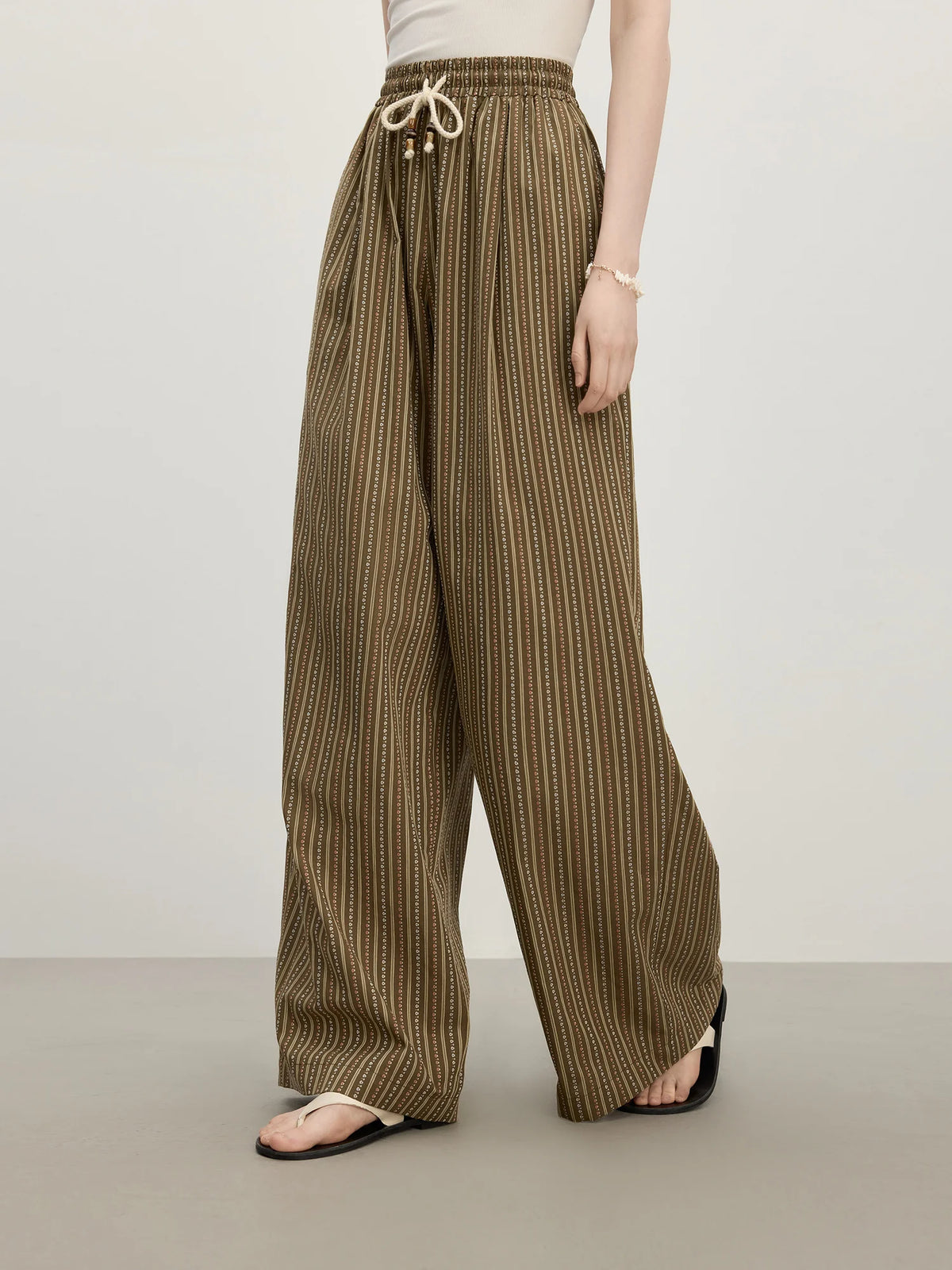 FSLE 2025 Summer Women's Relaxed-Fit Wide-Leg Trousers - Subtle Stripes & Airy Viscose Blend for Effortless Leisure
