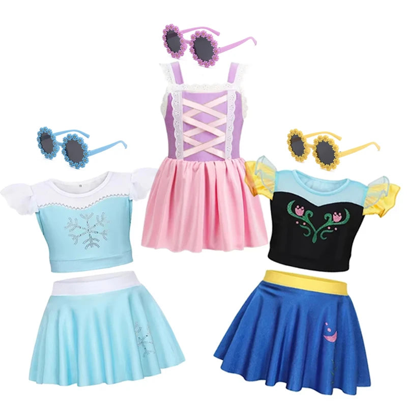2026 Girls Two Piece Swimsuit Anna Elsa Swimwear Princess Bodysuit Swimwear for Girls Childrens Bikini Beachwear Clothes