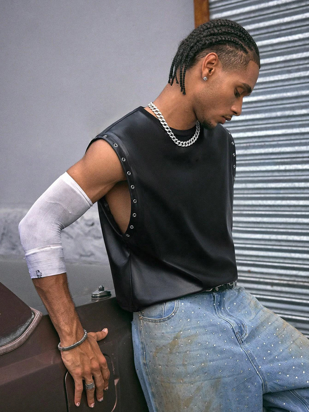 Men's Leather Vest Fashion PU Leather T-Shirts Biker's Tank Tops Streetwear Superior Quality