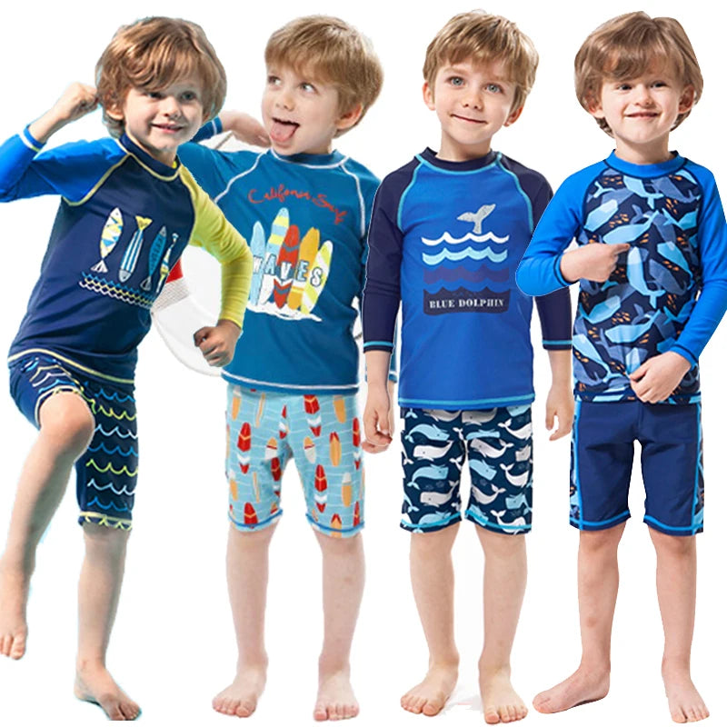 Summer 2pcs Kids Swimwear Boys Shark Surfing Suits Girls Beach Wears Children's Swim Suits for 2 to 10 Years Pool Bathing Suit
