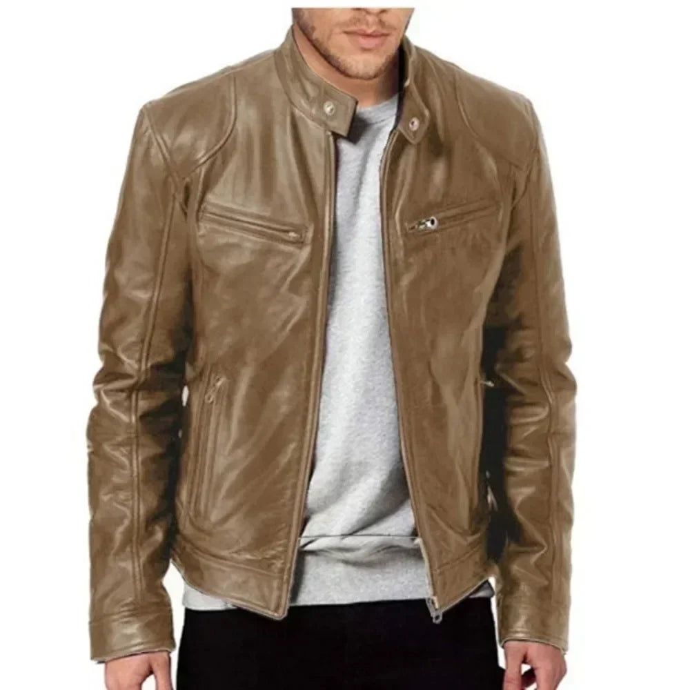 Motorcycle Leather Jackets Man Casual Fashion Motorcycle Coat Slim Fit Lapel PU Jackets Fall Anti-wind Leather Coat Male Retro