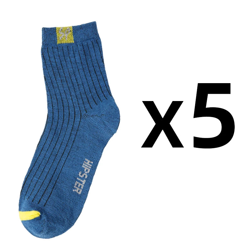 5 Pairs/Lot Men's Socks Polyester Cotton Fashion Street Fun New Styles Middle Tube Soft Breathable Short Casual Sock