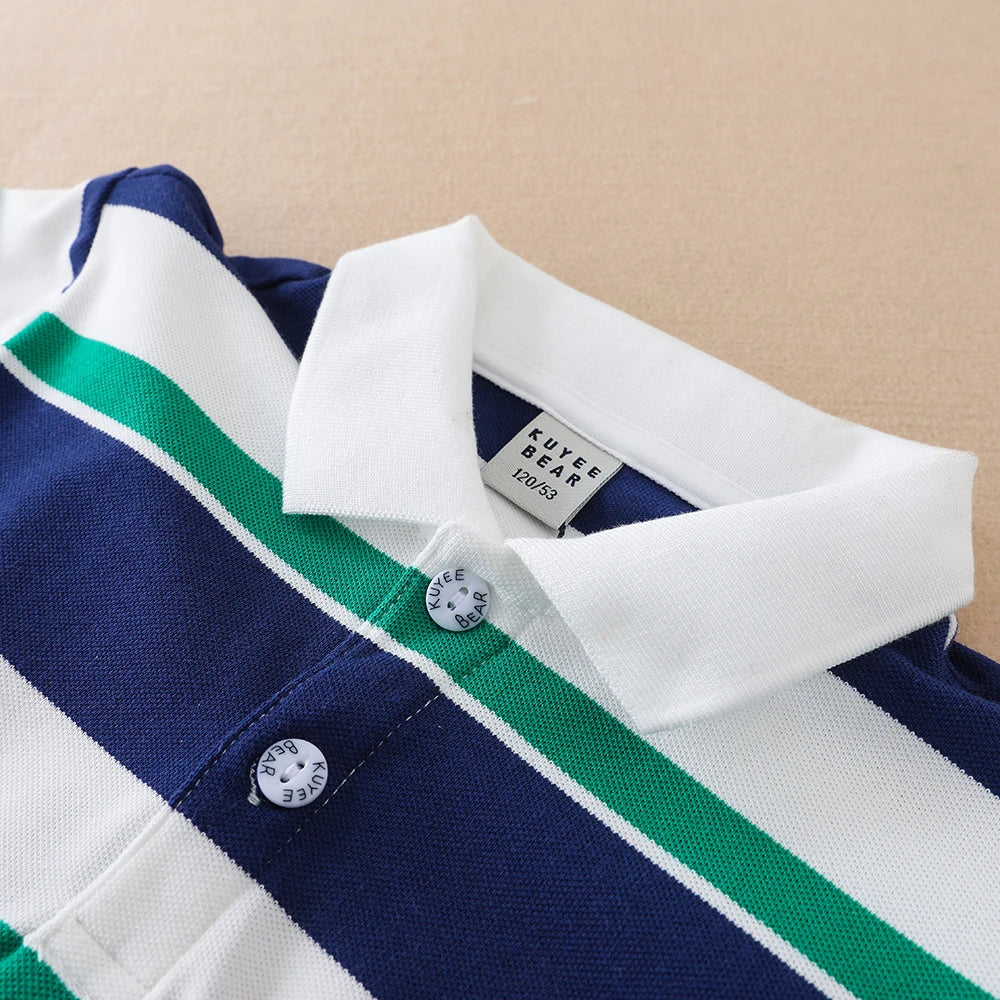 Boys Striped Polo Shirts 5-12 Years Kids Summer Short Sleeve Lapel T-Shirt Casual Badge Top Children School Uniform Tee