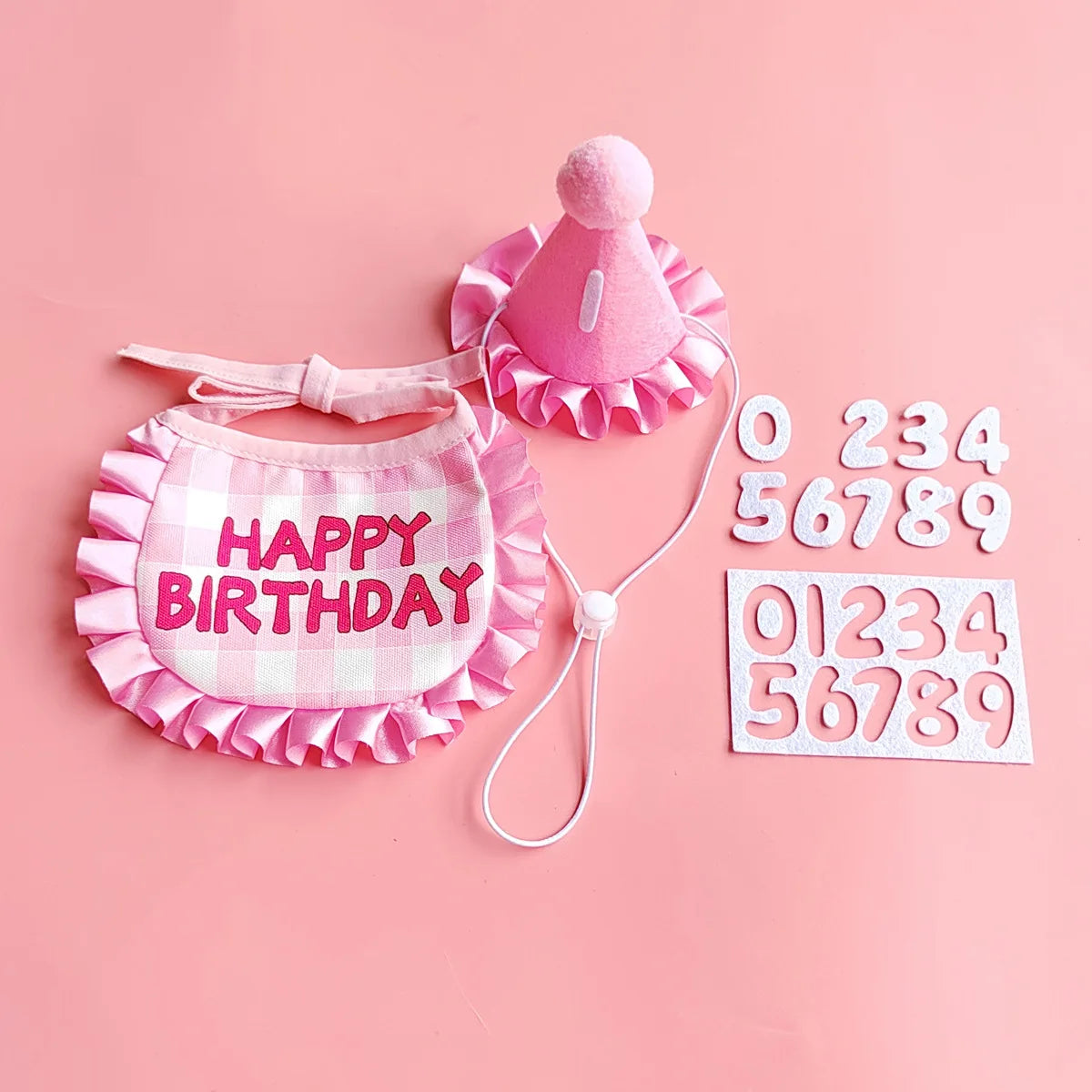 Pet Hat & Bib Set for Cats Birthday , Kitty Party Dress-up Costume Accessories, Adjustable Bandana Photo Props for Celebration