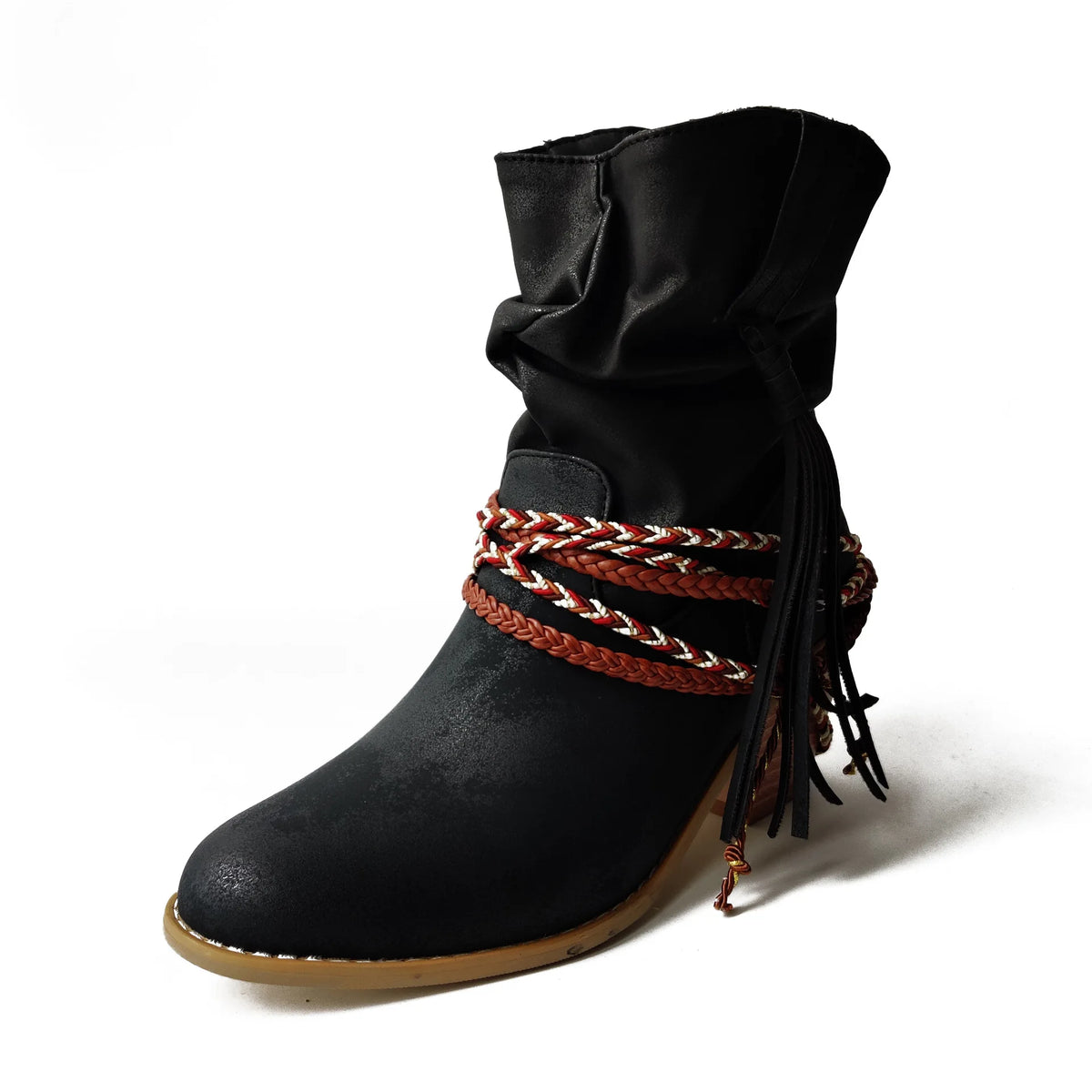 2026 Women's Brown Western Boots Autumn and Winter High Heels Short Boots Retro Pointed Toe Chunky Heels Ankel Boots for Women