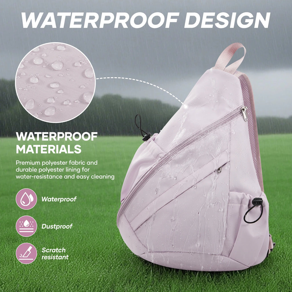 Sports Pickleball Sling Bag Backpack for Gear and Equipment, Waterproof Sport Backpack Holds Paddles, Two Balls, Squash ﻿