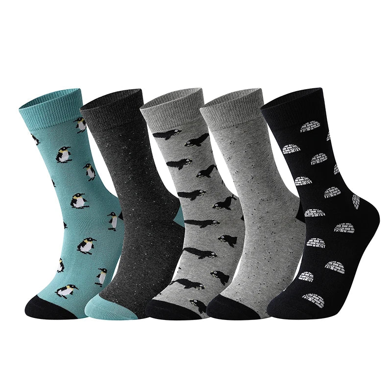 5 Pairs Men's Socks Cotton Business New Fashion Funny Sock With Print Animals Cartoon Middle Sock Male Casual Dresses Clothing