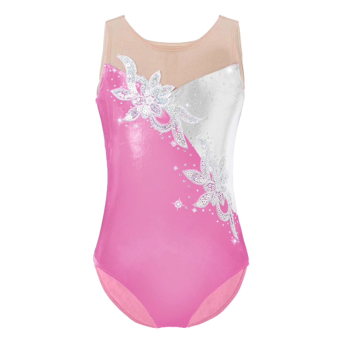 Kids Girls Gymnastics Swimsuit for Dancing Ballet Dancewear Metallic Shiny Leotard Print Asymmetrical Shoulder Strap Bodysuit