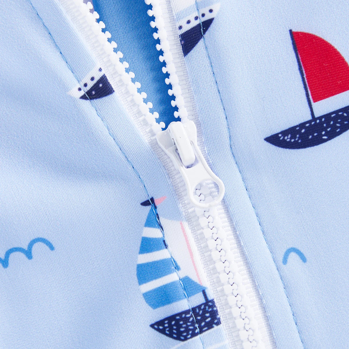 0-5Years Toddler Kids Boys Swimsuit Set Sailboat/Shark Print Crew Neck Long Sleeve Upper Zipper Rash Guard Swimwear and Sun Hat