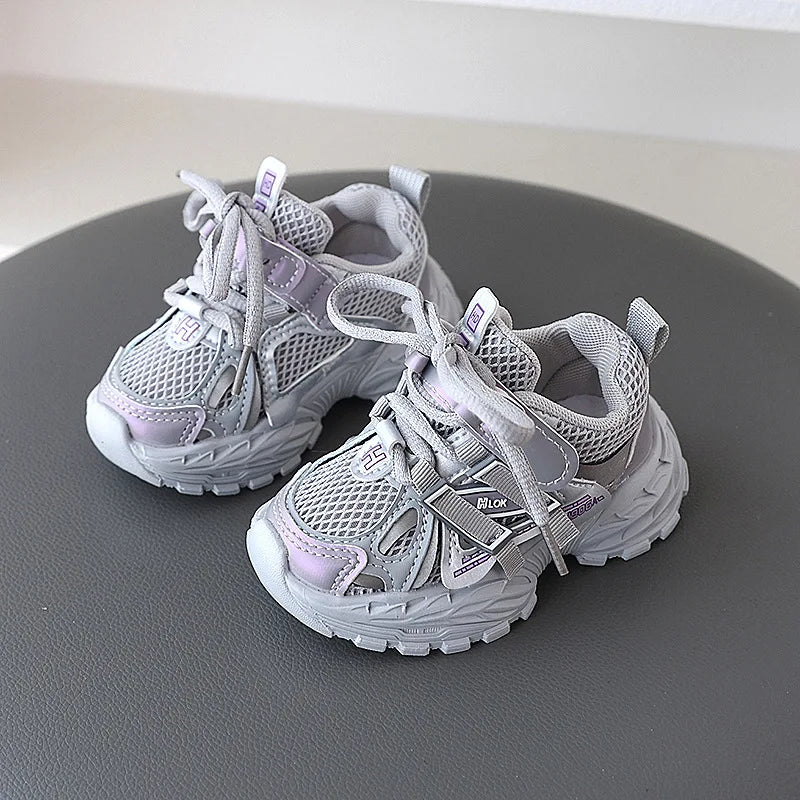 Children Sport Shoes Kids Sneakers Spring Autumn Toddler Shoes Fashion Design Boys Girls Lace-up Casual Shoes Gray Black