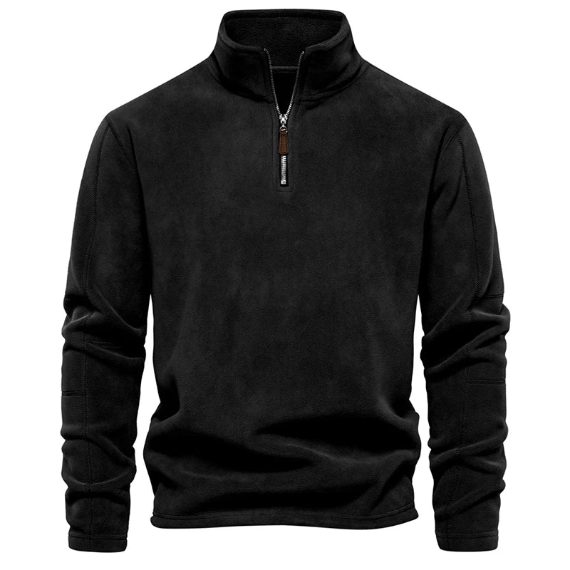 Men Autumn Winter Sweaters Standing Collar Semi-zipper Long Sleeve Sweatshirt  Polar Fleece Jacket Pullover Tops
