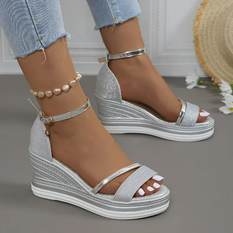 Women Sandals Wedges Sandals Fashion Solid Color Platform Beach Shoes Shallow Casual Women High Heels Designer Open Toe Sandals