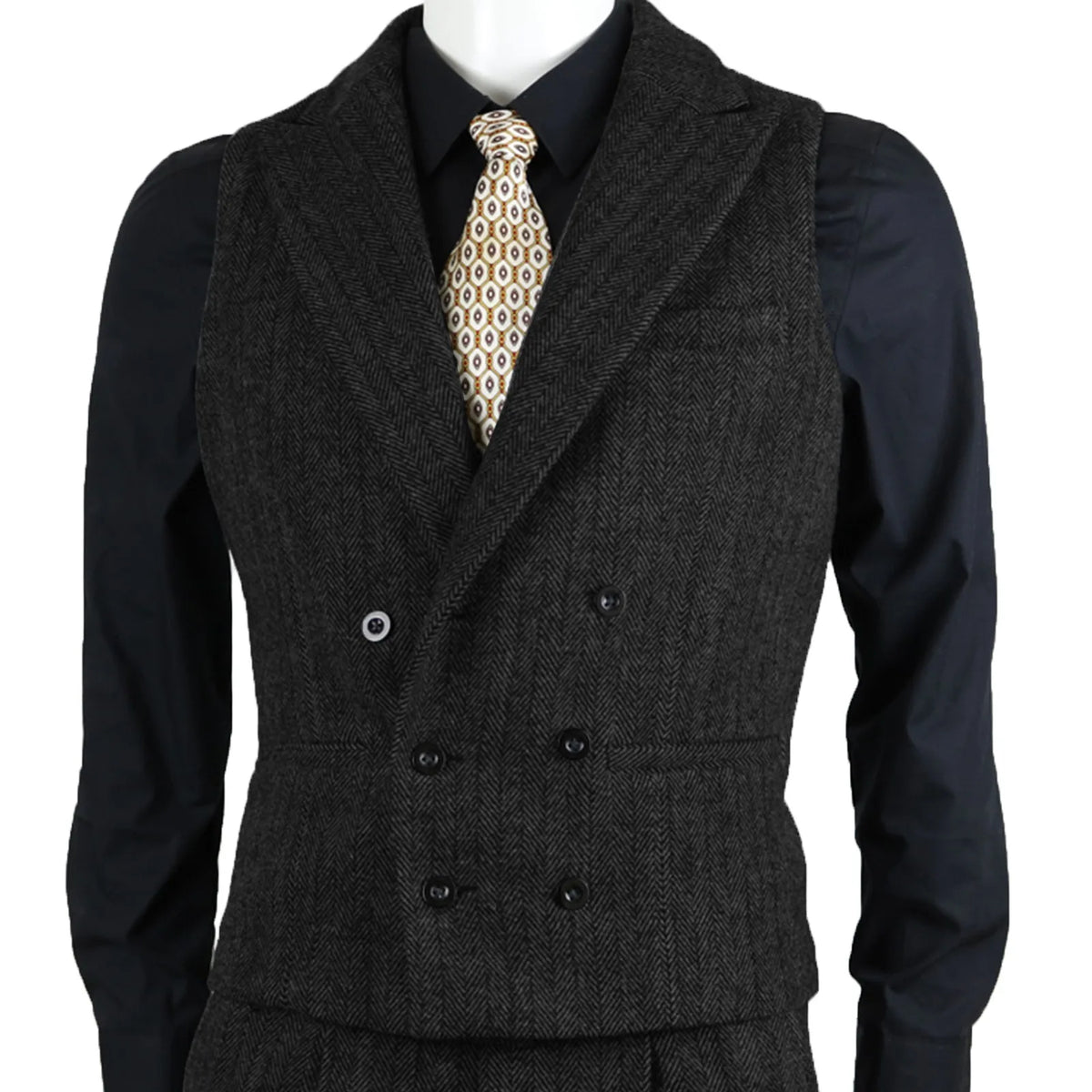 Men Suit Vest Brown Herringbone Tweed Slim Fit Waistcoat Double Breasted Sleeveless Jacket For Wedding Party Prom Suit Vests