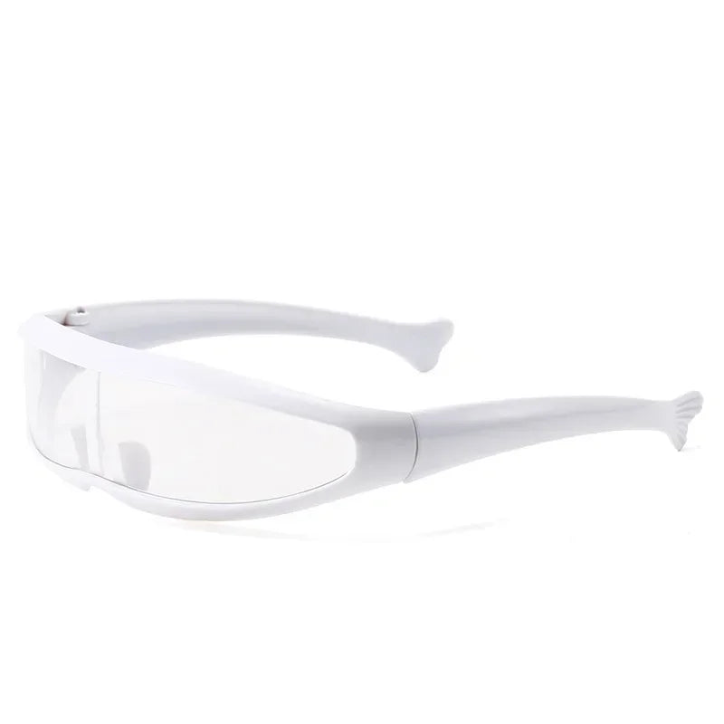 Conjoined Lens Sunglasses Men Women Fishtail Design X Laser Dolphins Mirror Glasses Windproof Goggles Space Robots Eyewear UV400