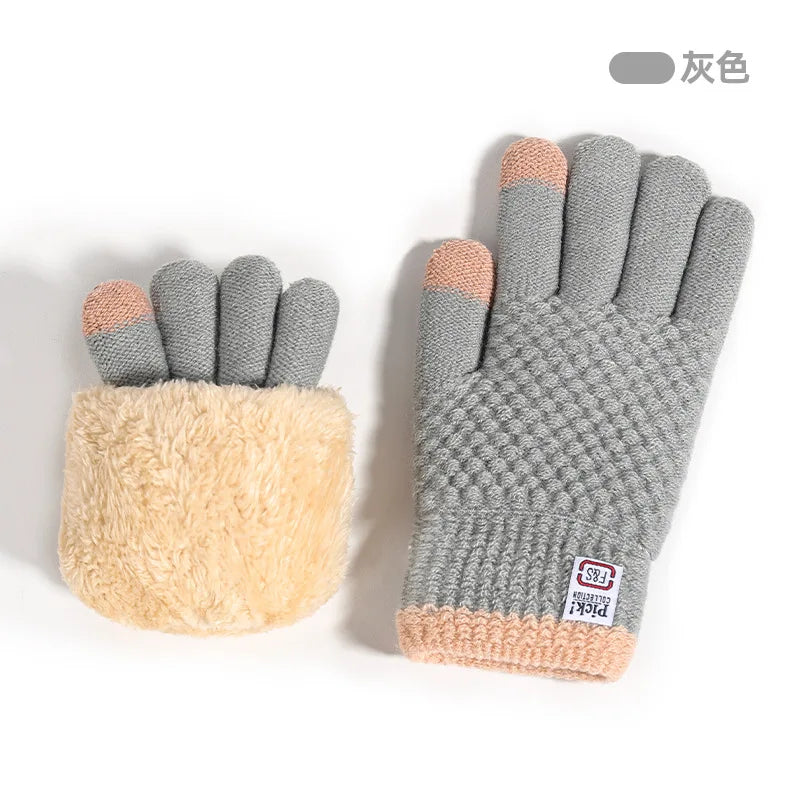 Touch Screen Gloves For Women Winter Warm And Plush Couple Jacquard Outdoor Cycling Cold Resistant Knitted Gloves Warm Simple